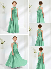 Halter Neckline Chiffon Junior Bridesmaid Dresses Turquoise