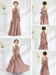 Halter Neckline Chiffon Junior Bridesmaid Dresses Vintage Mauve