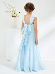 Halter Neckline Chiffon Junior Bridesmaid Dresses Sky Blue