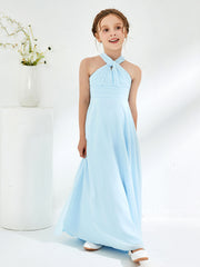 Halter Neckline Chiffon Junior Bridesmaid Dresses Sky Blue