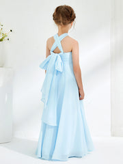 Halter Neckline Chiffon Junior Bridesmaid Dresses Sky Blue