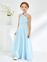 Halter Neckline Chiffon Junior Bridesmaid Dresses Sky Blue