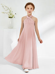 Halter Neckline Chiffon Junior Bridesmaid Dresses Dusty Rose