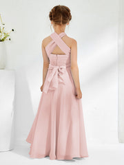 Halter Neckline Chiffon Junior Bridesmaid Dresses Dusty Rose