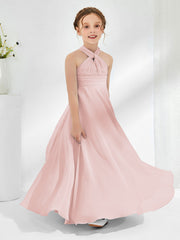 Halter Neckline Chiffon Junior Bridesmaid Dresses Dusty Rose