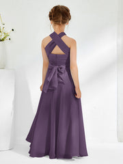 Halter Neckline Chiffon Junior Bridesmaid Dresses Plum