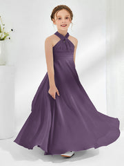 Halter Neckline Chiffon Junior Bridesmaid Dresses Plum