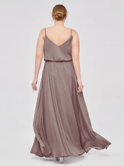 Long Spaghetti Strap Chiffon Gown Scoop Neck High Slit Dusk