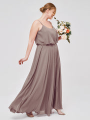 Long Spaghetti Strap Chiffon Gown Scoop Neck High Slit Dusk