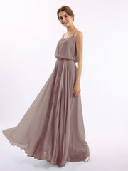 Long Spaghetti Strap Chiffon Gown Scoop Neck High Slit Dusk