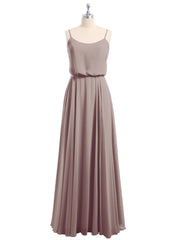 Long Spaghetti Strap Chiffon Gown Scoop Neck High Slit Dusk