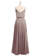 Long Spaghetti Strap Chiffon Gown Scoop Neck High Slit Dusk