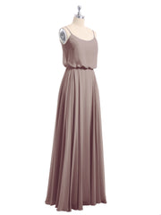 Long Spaghetti Strap Chiffon Gown Scoop Neck High Slit Dusk