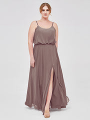 Long Spaghetti Strap Chiffon Gown Scoop Neck High Slit Dusk