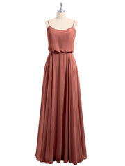 Long Spaghetti Strap Chiffon Gown Scoop Neck High Slit Terracotta
