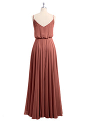 Long Spaghetti Strap Chiffon Gown Scoop Neck High Slit Terracotta