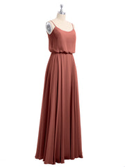 Long Spaghetti Strap Chiffon Gown Scoop Neck High Slit Terracotta