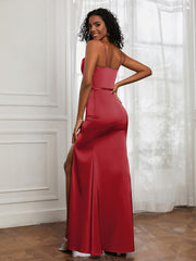 Square Neckline Floor-length Dress With Belt Burgundy