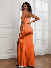 Square Neckline Floor-length Dress With Belt Burnt Orange