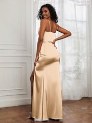 Square Neckline Floor-length Dress With Belt Champagne