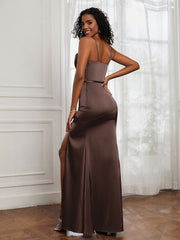 Square Neckline Floor-length Dress With Belt Chocolate