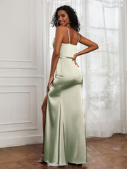 Square Neckline Floor-length Dress With Belt Dusty Sage Plus Size