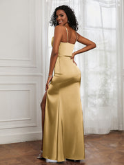 Square Neckline Floor-length Dress With Belt Gold