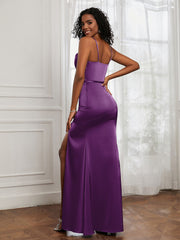 Square Neckline Floor-length Dress With Belt Grape