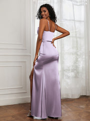 Square Neckline Floor-length Dress With Belt Lilac