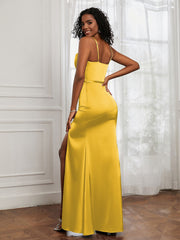 Square Neckline Floor-length Dress With Belt Marigold