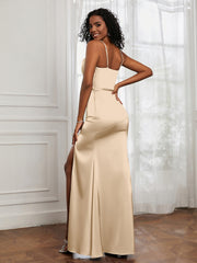 Square Neckline Floor-length Dress With Belt Peach