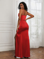Square Neckline Floor-length Dress With Belt Red