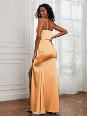 Square Neckline Floor-length Dress With Belt Tangerine