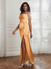 Square Neckline Floor-length Dress With Belt Tangerine Plus Size