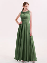 Full Length Dress with ILLusion NECK Olive Green