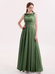Full Length Dress with ILLusion NECK Olive Green