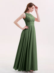 Full Length Dress with ILLusion NECK Olive Green