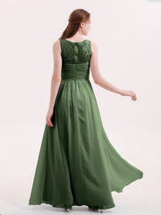 Full Length Dress with ILLusion NECK Olive Green