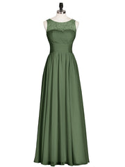 Full Length Dress with ILLusion NECK Olive Green