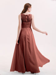 Full Length Dress with ILLusion NECK Terracotta