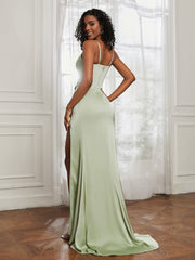 Stretch Satin Backless Mermaid Gown With Slit Dusty Sage Plus Size