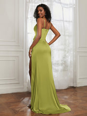 Stretch Satin Backless Mermaid Gown With Slit Clover