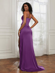 Stretch Satin Backless Mermaid Gown With Slit Grape