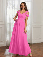 Off-the-shoulder Ruched Tulle A-line Dress Azalea