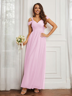 Off-the-shoulder Ruched Tulle A-line Dress Blushing Pink