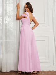 Off-the-shoulder Ruched Tulle A-line Dress Blushing Pink