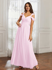 Off-the-shoulder Ruched Tulle A-line Dress Blushing Pink Plus Size