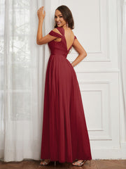 Off-the-shoulder Ruched Tulle A-line Dress Burgundy