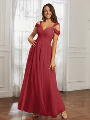 Off-the-shoulder Ruched Tulle A-line Dress Burgundy Plus Size