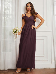 Off-the-shoulder Ruched Tulle A-line Dress Cabernet